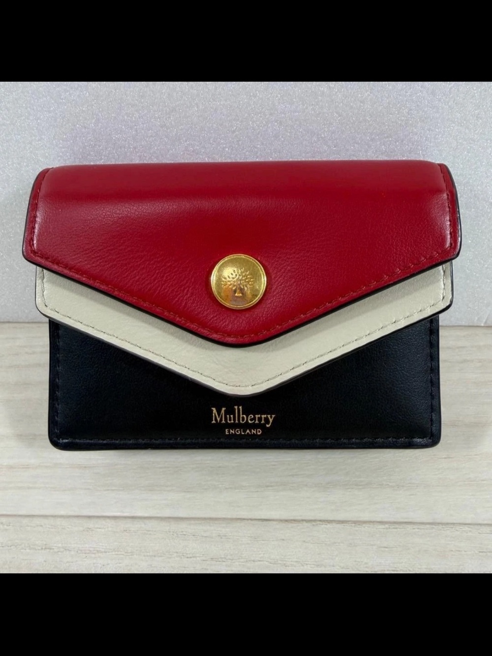 Mulberry Tri-Color Leather Envelope Wallet - Red, Black & Cream